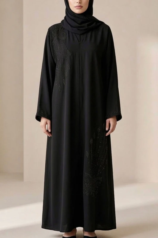 Black Abaya Handcrafted with Black Stones